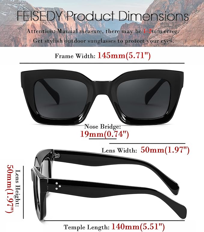 FEISEDY Classic Women Sunglasses Fashion Thick Square Sun Glasses Chunky Frame UV400 B2471