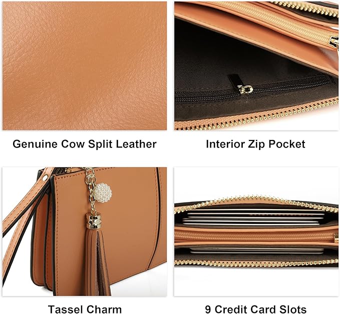 befen Genuine Leather Wristlet Clutch for Women Ultra-Slim Ladies Credit Card Holder Wallet Purses with RFID Protection