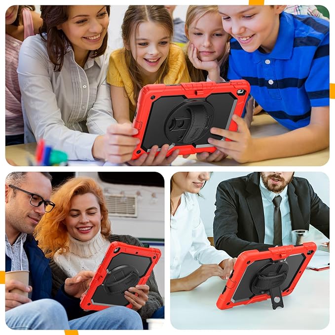 Timecity Case for iPad 9th/ 8th/ 7th Generation 10.2 inch - Heavy Duty Protective Cover with Screen Protector, Rotating Stand, Shoulder Strap & Pencil Holder | Kids-Friendly (Red)