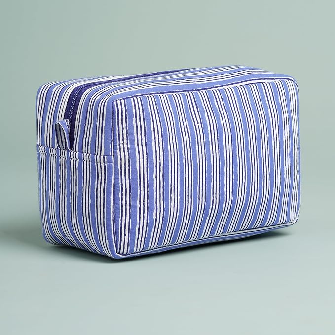 Huar Travel Makeup Bag- Large Capacity Cosmetic Bags for Women - Water Resistance Lining Portable Pouch & Open Toiletry Bag - Perfect Girls Makeup Organizer for Travel Essentials (Blue)