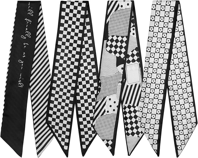 4 Pack Purse Scarf Handbags Skinny Twill Hair Scarves Narrow Neck Scarf Band Women Fashion Accessories Bag Charms