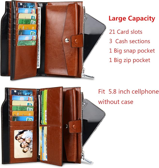 YALUXE Women's Genuine Leather Wallet RFID Blocking Multi Card Holder with Cell Phone Pocket Mothers Day Gifts
