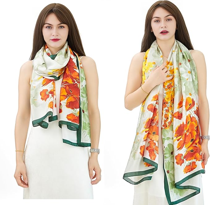 YOUR SMILE Large Mulberry Silk Feeling Long Stain Scarf Lightweight Sunscreen Shawls Wraps for Women