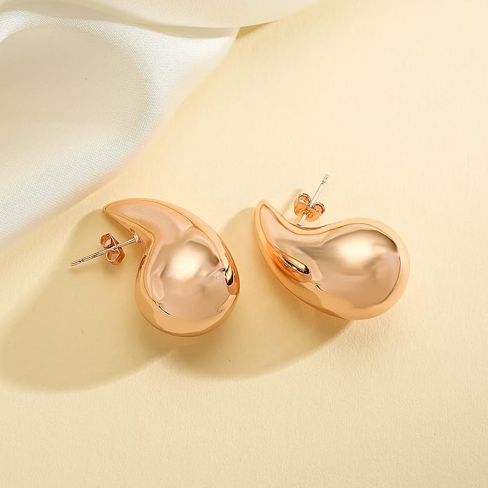 Apsvo Chunky 14K Gold Plated Hoop Earrings for Women, Lightweight Waterdrop Hollow Open Hoops, Hypoallergenic Dupes Earrings
