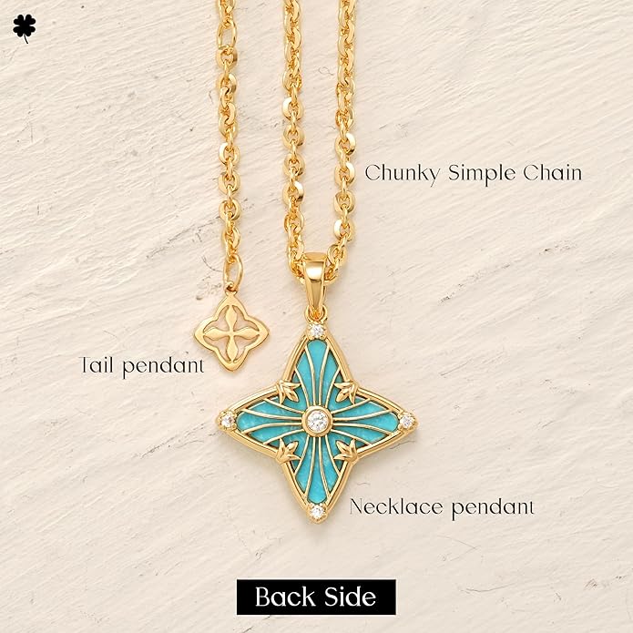 MYEARS Women Clover Necklace Pendant Lapis Lazuli/Mother of Pearl/Turquoise/Yellow Tiger's Eye Cubic Zirconia 14K Gold Simple Dainty Chain Everyday Trendy Lucky Jewelry