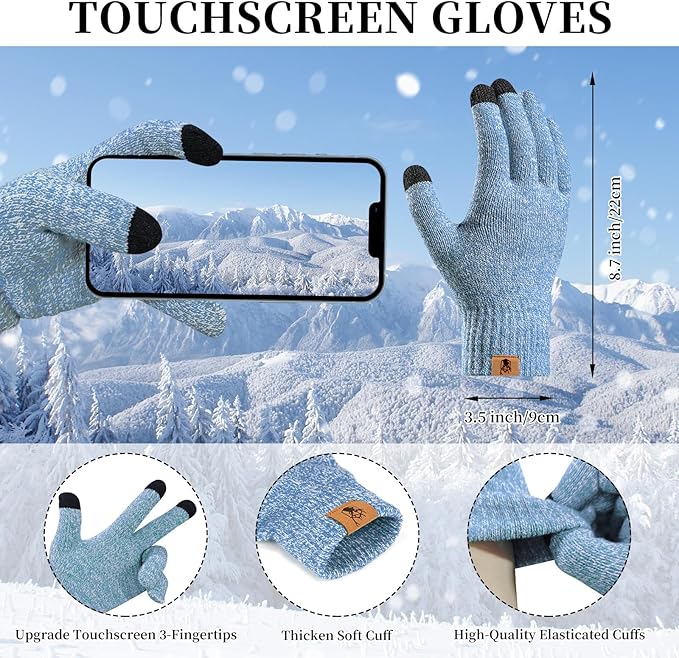 Winter Warm Beanie Hat Touchscreen Gloves Long Scarf Set for Women with Headband, Knit Cap Scarves with Tassel for Women