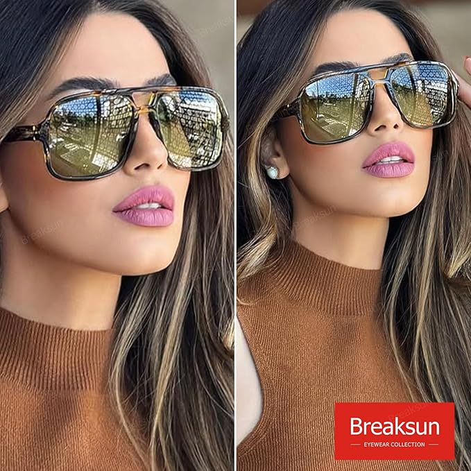 Retro Aviator Sunglasses for Women Men Trendy Classic 70s Square Aviator Sun Glasses Vintage Shades