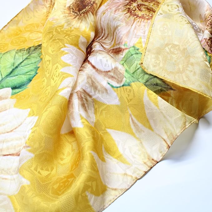 100% Mulberry Silk Scarfs for Women Floral Print Satin Long Scarf for Headscarf Hair Wraps Shawl with Gift Packed