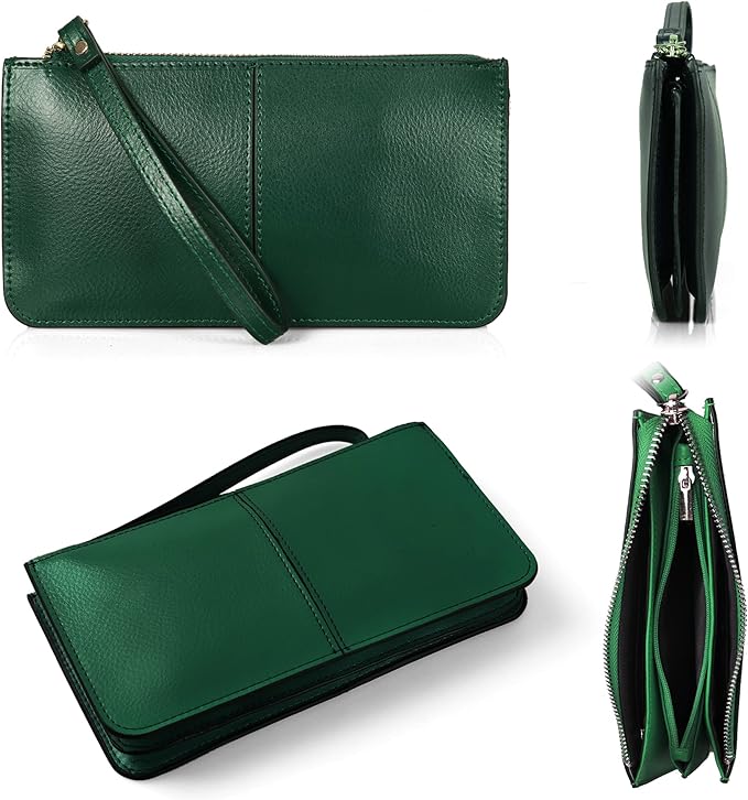 befen Genuine Leather Wristlet Clutch for Women Ultra-Slim Ladies Credit Card Holder Wallet Purses with RFID Protection