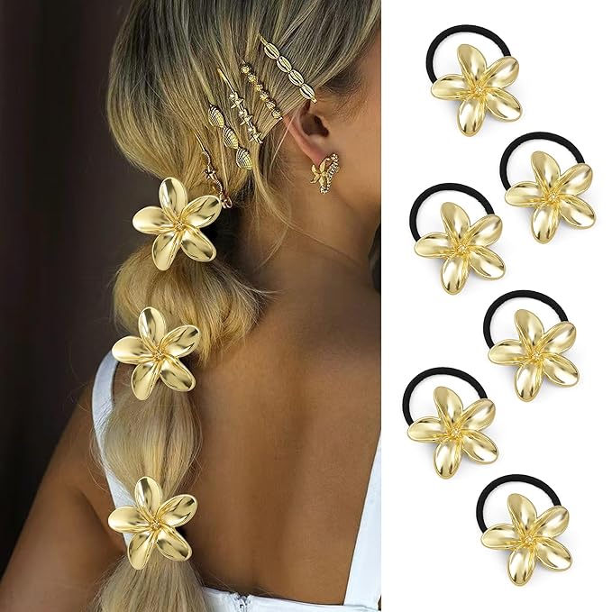 Gold Metal Hair Ties for Women - Cuffs, Accessories, Elastic Bands for Thick and Thin Hair Ponytails