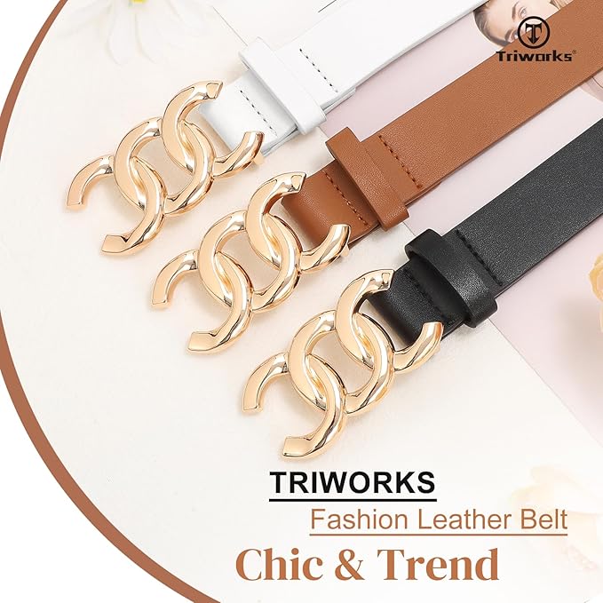 TRIWORKS 3 Pack Women's Belts for Jeans Pants Fashion Waist Belts for Ladies Leather Belts