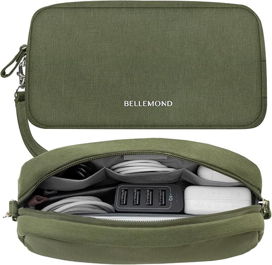 BELLEMOND「Totono+」| Cord Organizer Tech Pouch | Travel Electronics Organizer Case for Cables & Chargers | Hidden AirTag Slot & Cable Pass-Through | Designed in Japan | Bamboo Green