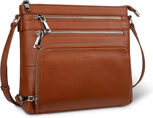 befen Genuine Leather Crossbody Bags for Women, Medium Anti-Theft Shoulder Purse with Built in RFID Wallet for Travel