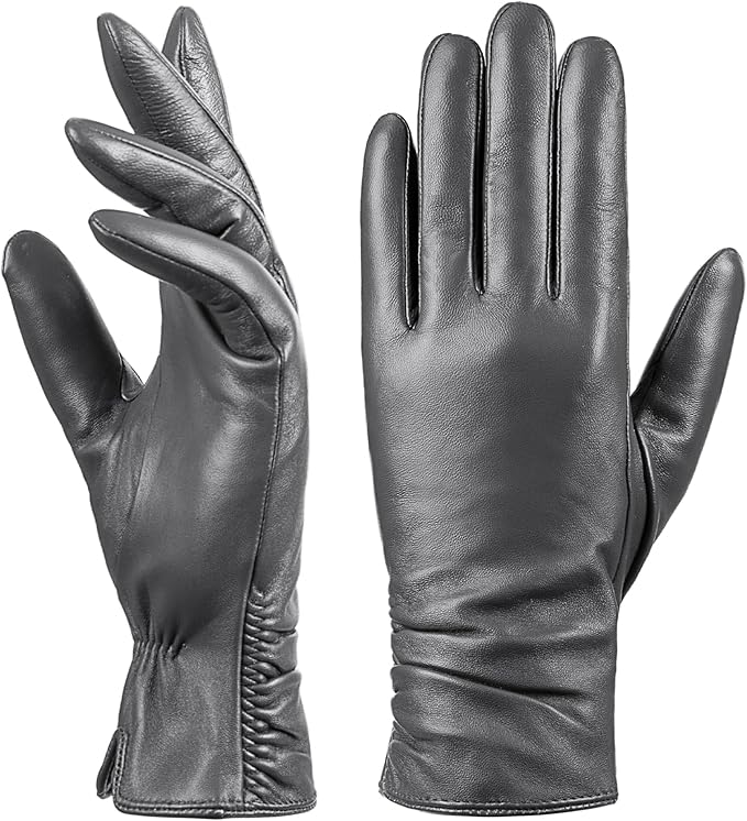 Dsane Womens Winter Leather Touchscreen Texting Warm Driving Lambskin Pure Genuine leather Gloves