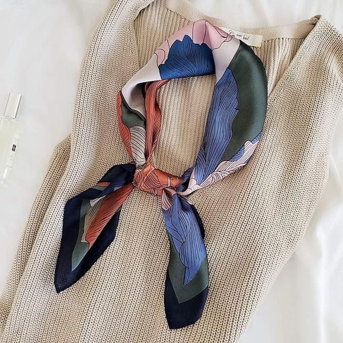 FONYVE Silk Feeling Scarf Medium Square Satin Head Scarf for Women 27.5 × 27.5 inches