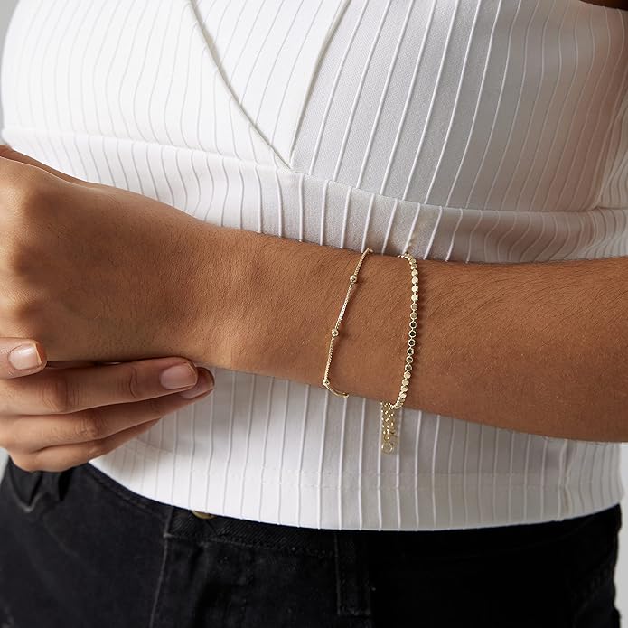MIDEEO Bracelets for Women Dainty Layered Herringbone Twisted Rope Chain Bracelets Set Layering Dot CZ Leave Beaded Bracelets Dainty Cubic Zirconia Tennis Chain Bracelet Jewelry Gifts