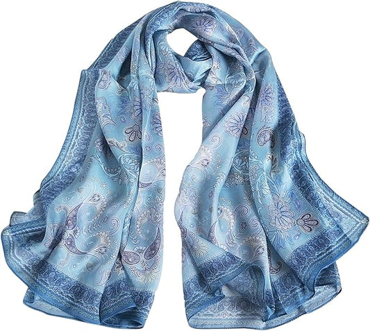100% Mulberry Silk Women's Neck Silk Scarf-Lightweight Shawl,FLoral Print Beach Silk Wrap-Scarves for Photography