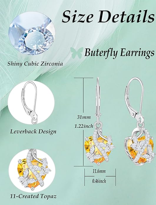 Butterfly Earrings for Women 925 Sterling Silver Heart Earring Birthstone Jewelry