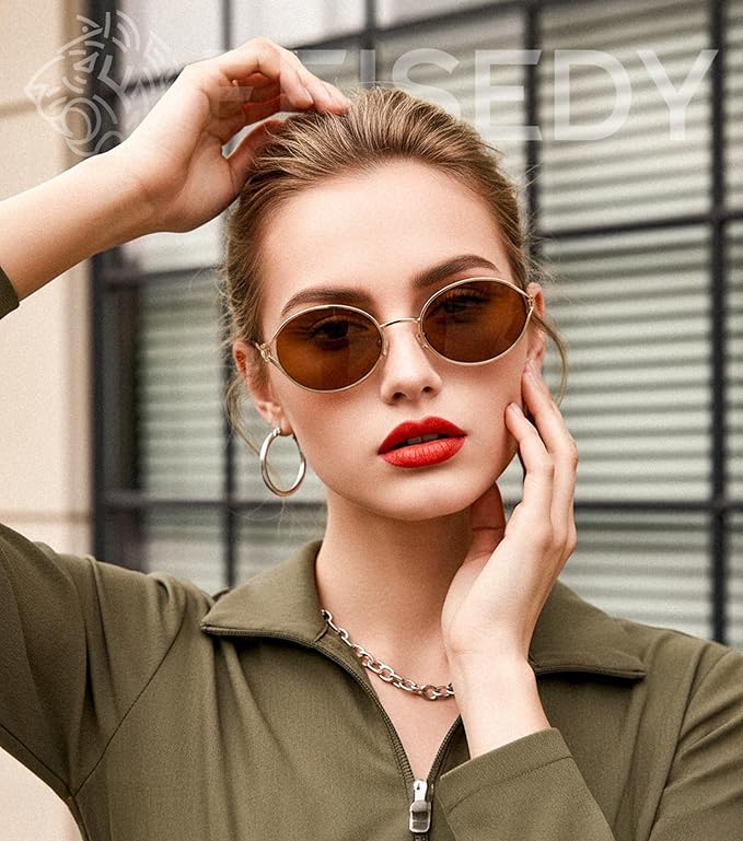 FEISEDY Retro Oval Small Sunglasses for Women Men 90s Trendy Classic Y2K Frame Round Shades UV400 Protection B9164
