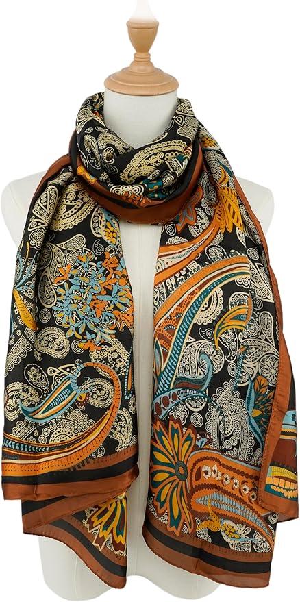 YOUR SMILE Large Mulberry Silk Feeling Long Stain Scarf Lightweight Sunscreen Shawls Wraps for Women