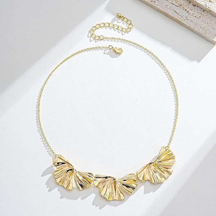 Statement Flower Necklace for Women Gold Plated Chunky Floral Collar Boho Choker Jewelry