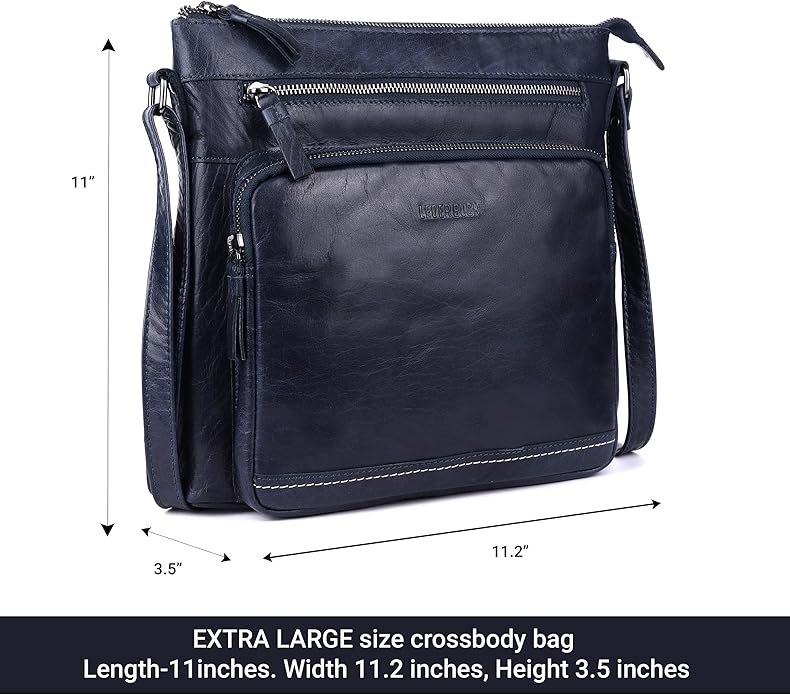 Olga Women's Extra-Large Genuine Leather Crossbody Purse – Soft Triple-Zip Shoulder Bag