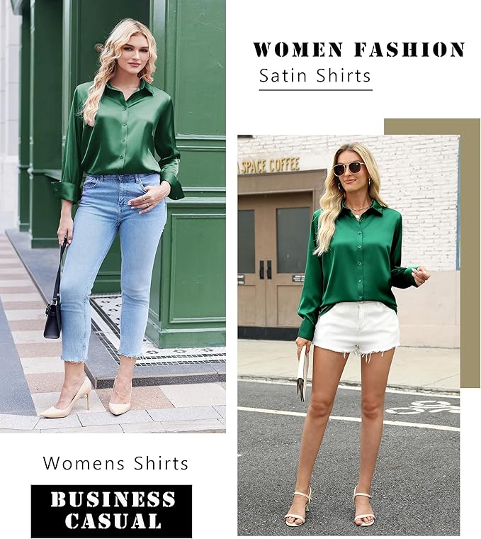 Zeagoo Satin Blouses for Women Silk Button Down Shirts Long Sleeve Business Casual Tops