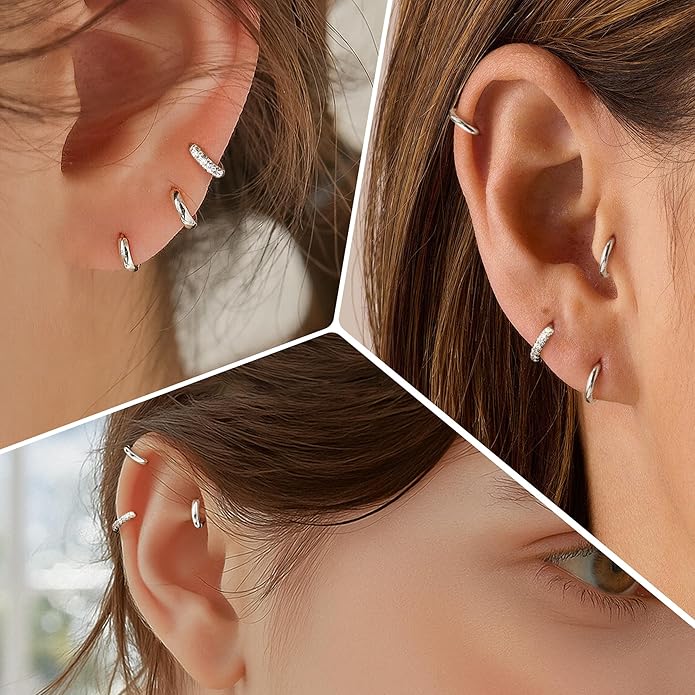 Small Gold Huggie Hoop Earrings Set for Women Men Hypoallergenic 14K Plated Stack Cartilage Earrings, Multiple Piercing Lightweight Mini Thin Cute Dainty Trendy Jewelry Set Christmas Gifts for Women