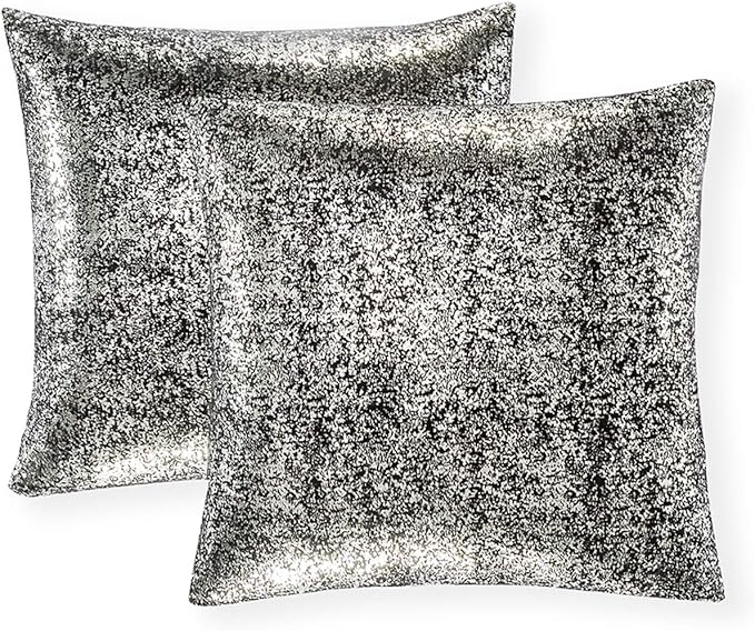 Xinrjojo Pack of 2, Shimmery Pillow, Soft Solid Color Sparkling Decorative Throw Pillow Covers Set, Cushion Cases Pillowcases for Sofa Bedroom Car, 24 x24 Inch 60 x 60cm (Silver- Black)