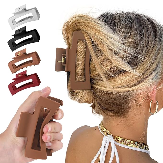 4Pcs Cloud Claw Clips for Women, 4.2 Inch Non-Slip Strong Hold Hair Claws, Unbreakable & Durable TPEE-Silicone Blend, Large Bendable Cozy Hair Clip for Thin/Thick/Curly Hair, All-Day Comfort