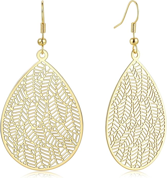 Large Gold Earrings for Women, Chunky Gold Statement Drop Dangle Earring Maple Leave Ginko Leaf Jewelry Gifts
