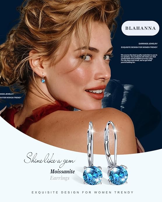 Moissanite Earrings,1.0ct-2.0ct D Color Brilliant Round Cut Earring 18K White Gold Plated Sterling Silver Dangle Earrings Moissanite Leverback Drop Earring s