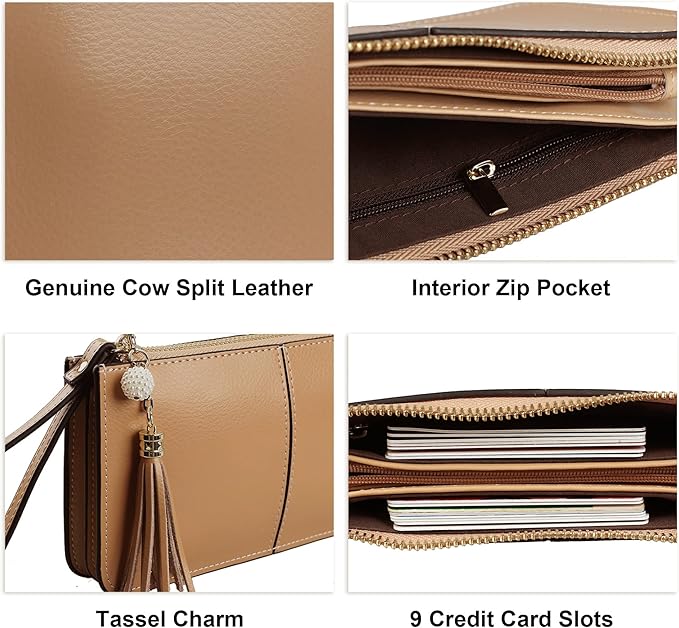 befen Genuine Leather Wristlet Clutch for Women Ultra-Slim Ladies Credit Card Holder Wallet Purses with RFID Protection