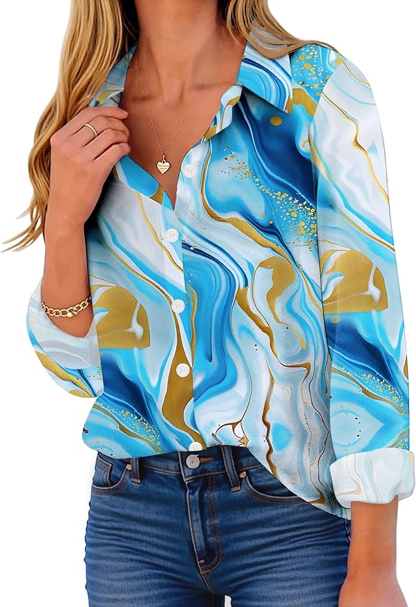 ZEAGOO Button Down Shirt for Women Long Sleeve Blouses Floral Printed Tops Business Casual Work Outfits S-XXL