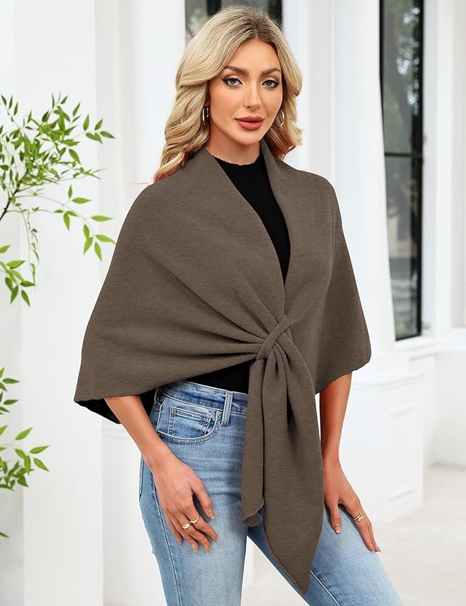 iWoo Women Soft Shawl Wraps kintted Open Front Poncho Sweater for Spring Fall Winter