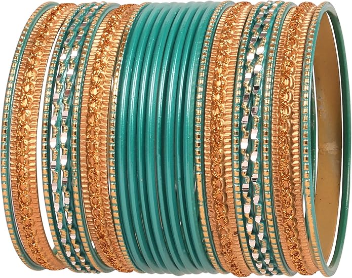 Touchstone Indian Metal Bangles for Women Gold Alloy Bracelets desi 2 Dozen Bangle Collection Bollywood Women's Jewelry Set Multi Stacking Wide Chunky Textured Golden Set of 24 in Gold or White Tone