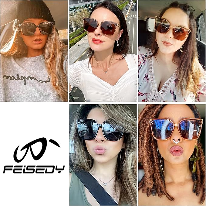 FEISEDY Oversized Polarized Sunglasses - UV400 Protection, Square Fashion Sun Glasses for Outdoor & Daily B2600