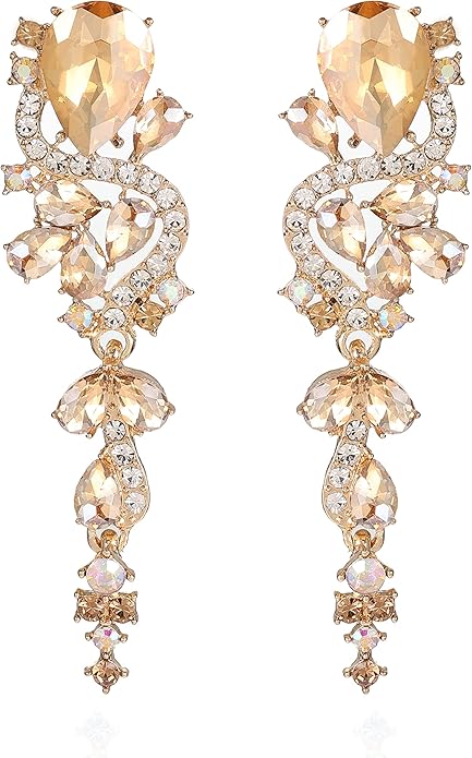 Fashion Rhinestone Statement Drop Dangle Earrings Long Colorful Crystal Bridal Wedding Teardrop Chandelier Earrings for Women Prom Pageant