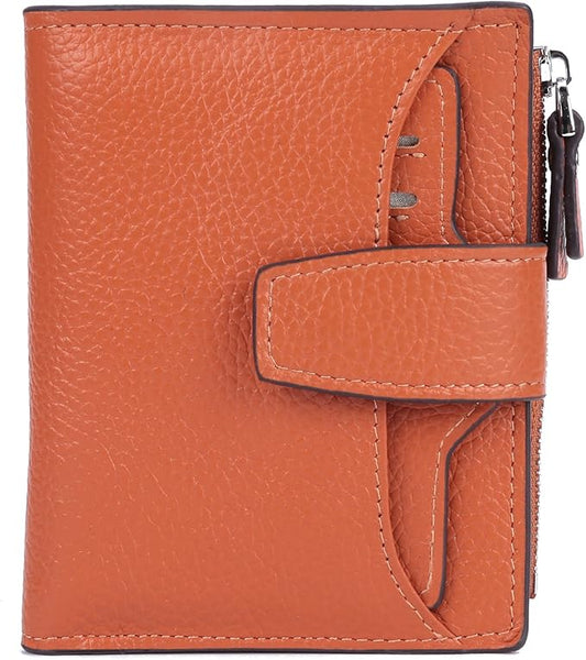 AINIMOER Women's RFID Blocking Leather Small Compact Bi-fold Zipper Pocket Wallet Card Case Purse with id Window