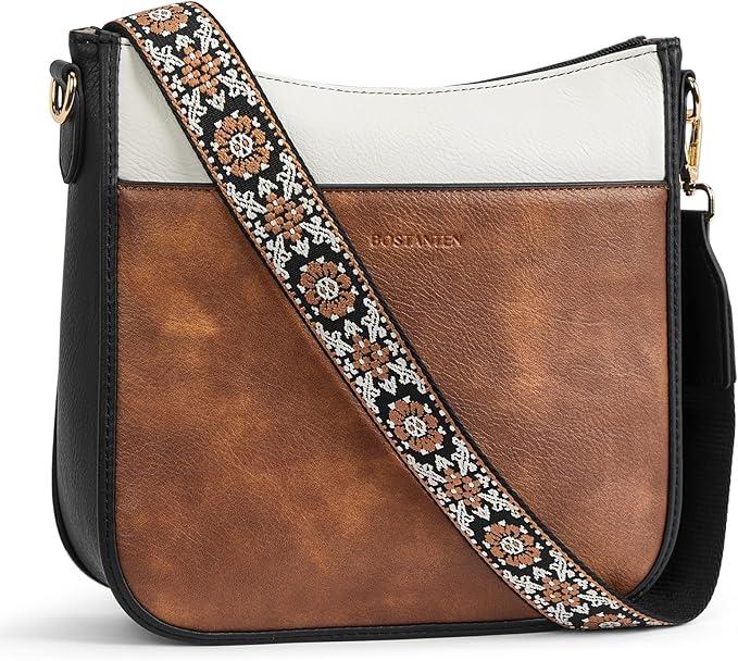 BOSTANTEN Crossbody Bags for Women Trendy Vegan Leather Hobo Purses Shoulder Handbags With Wide Shoulder Strap