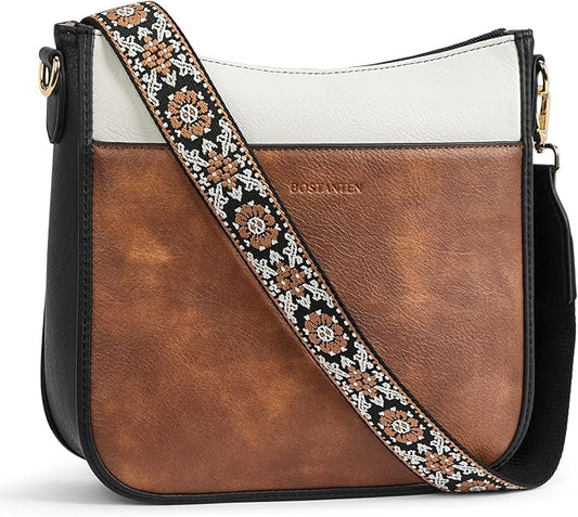 BOSTANTEN Crossbody Bags for Women Trendy Vegan Leather Hobo Purses Shoulder Handbags With Wide Shoulder Strap