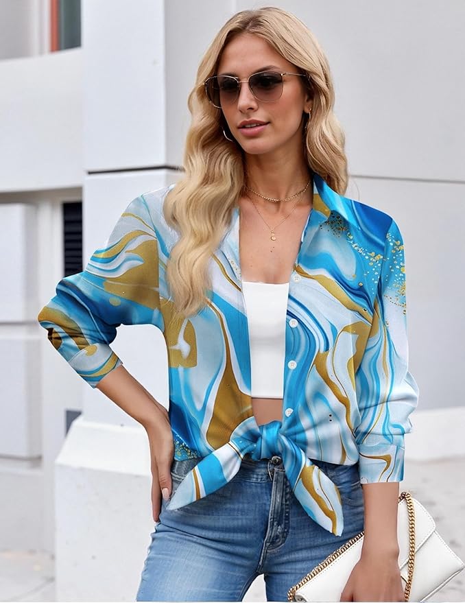 ZEAGOO Button Down Shirt for Women Long Sleeve Blouses Floral Printed Tops Business Casual Work Outfits S-XXL