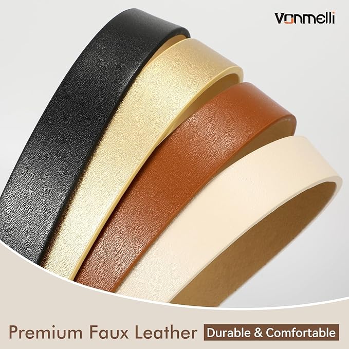 VONMELLI 4 Pack Womens Thin Leather Belt Skinny Waist Belts for Women Fashion Jeans Dress with Gold Buckle