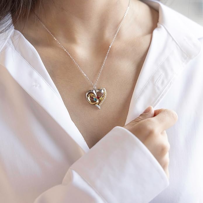 GLAMCARAT Personalized mothers necklace with birthstones names sterling silver jewelry for women customized engraved necklace