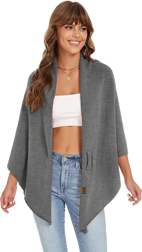 iWoo Women Soft Shawl Wraps kintted Open Front Poncho Sweater for Spring Fall Winter