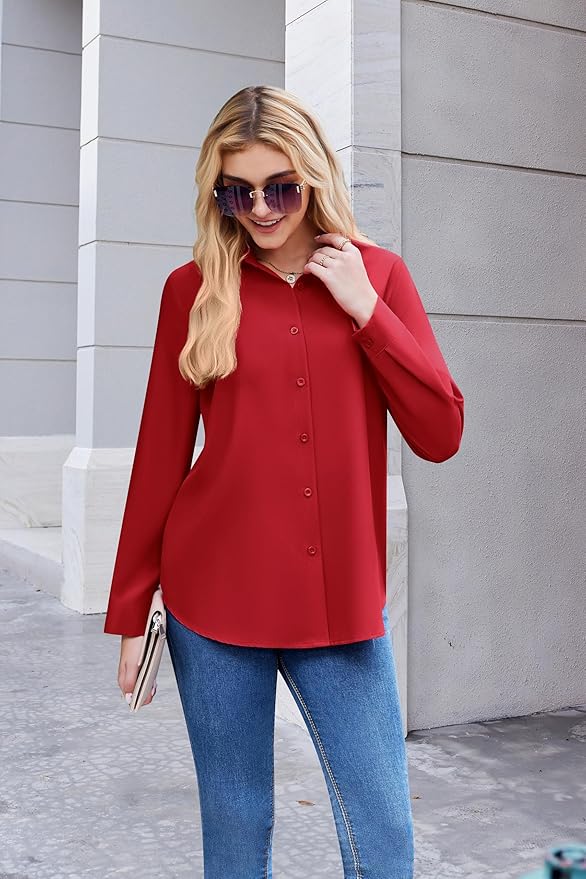 ZEAGOO Button Down Shirt for Women Long Sleeve Blouses Floral Printed Tops Business Casual Work Outfits S-XXL