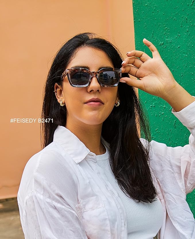 FEISEDY Classic Women Sunglasses Fashion Thick Square Sun Glasses Chunky Frame UV400 B2471
