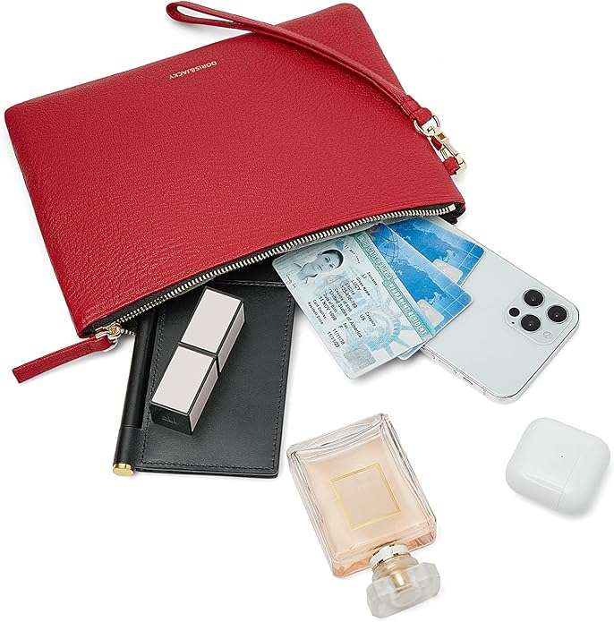 DORIS&JACKY Lambskin Leather Wristlet Clutch Purse for Women Soft Designer Slim Cell Phone Pouch Bag with Detachable Strap