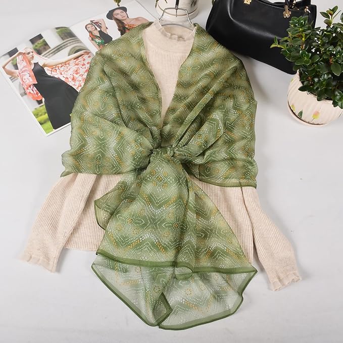 100% Mulberry Silk Women's Neck Silk Scarf-Lightweight Shawl,FLoral Print Beach Silk Wrap-Scarves for Photography