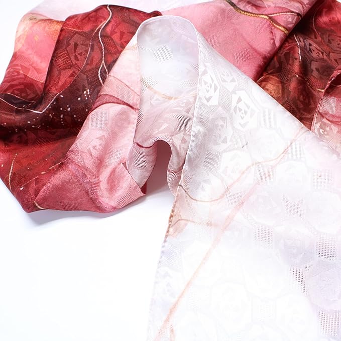 100% Mulberry Silk Scarfs for Women Floral Print Satin Long Scarf for Headscarf Hair Wraps Shawl with Gift Packed
